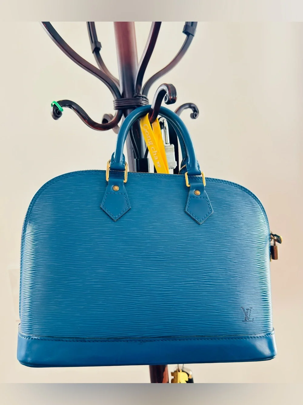 Louis Vuitton Blue Epi Alma Satchel with Gold Hardware